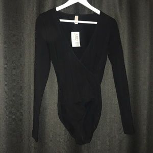 Wrap black long sleeve bodysuit